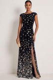 Sparkly Black Silver Sequin Mermaid Long Gala Dress with Slit
