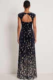 Sparkly Black Silver Sequin Mermaid Long Gala Dress with Slit