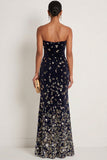Sparkly Black Silver Sequin Mermaid Sweetheart Long Gala Dress with Slit