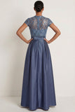 Sparkly Grey Blue A Line High Waist Long Formal Dress with Sequin