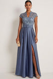 Sparkly Grey Blue A Line High Waist Long Formal Dress with Sequin