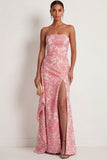 Mermaid Blush Floral Strapless Cape Long Formal Dress with Slit
