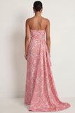Mermaid Blush Floral Strapless Cape Long Formal Dress with Slit