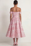 Pink Floral Corset Jacquard A Line Long Formal Dress