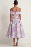 Lilac Jacquard Floral A Line Off the Shoulder Long Formal Dress