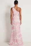 Lilac Satin Floral Mermaid One Shoulder Long Formal Dress with Slit