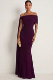 Burgundy Mermaid Off the Shoulder Chiffon Long Formal Dress with Cape