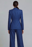 Wide Leg 2 Piece Dark Blue Breasted Notched Lapel Single Business Suits
