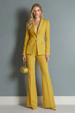2 Piece Lapel Single Yellow Peak Breasted Wide Leg Prom Suits
