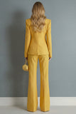 2 Piece Lapel Single Yellow Peak Breasted Wide Leg Prom Suits