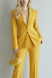 2 Piece Lapel Single Yellow Peak Breasted Wide Leg Prom Suits