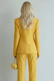 2 Piece Lapel Single Yellow Peak Breasted Wide Leg Prom Suits