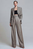 Grey 2 Piece Wide Leg Peak Lapel Single Breasted Business Suits