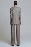 Grey 2 Piece Wide Leg Peak Lapel Single Breasted Business Suits