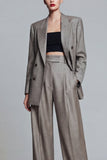 Grey 2 Piece Wide Leg Peak Lapel Single Breasted Business Suits