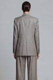 Grey 2 Piece Wide Leg Peak Lapel Single Breasted Business Suits