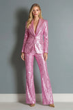 Sparkly Pink Sequin 2 Piece Notched Lapel Single Breasted Prom Suits