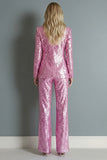 Sparkly Pink Sequin 2 Piece Notched Lapel Single Breasted Prom Suits
