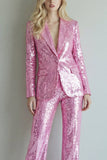 Sparkly Pink Sequin 2 Piece Notched Lapel Single Breasted Prom Suits