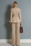 Ivory 2 Piece Wide Leg Peak Lapel Long Business Suits with Sash