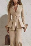 Ivory 2 Piece Wide Leg Peak Lapel Long Business Suits with Sash