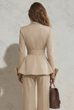 Ivory 2 Piece Wide Leg Peak Lapel Long Business Suits with Sash