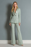 2 Piece Shawl Lapel Grey Green Double Breasted Business Suits