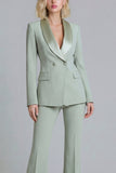 2 Piece Shawl Lapel Grey Green Double Breasted Business Suits