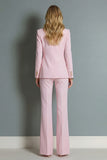 2 Piece Pink Peak Lapel Wide Leg Prom Suits with Buttons