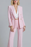 2 Piece Pink Peak Lapel Wide Leg Prom Suits with Buttons