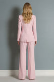 Wide Leg Pink 2 Piece Peak Lapel Business Suits with Sash