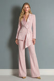 Wide Leg Pink 2 Piece Peak Lapel Business Suits with Sash