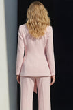 Wide Leg Pink 2 Piece Peak Lapel Business Suits with Sash