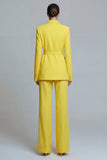 2 Piece Yellow Notched Lapel Slim Fit Prom Suits with Sash