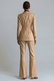 Khaki Peak Lapel 2 Piece Single Breasted Flared Business Suits