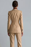 Khaki Peak Lapel 2 Piece Single Breasted Flared Business Suits