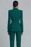 Slim Fit 2 Piece Dark Green Peak Lapel Prom Suits with Belt