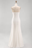 Ivory Mermaid Spaghetti Straps Floor Length Wedding Dress