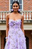 Floral Lilac Spaghetti Straps Maxi Prom Dress with 3D Flowers
