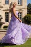 Floral Lilac Spaghetti Straps Maxi Prom Dress with 3D Flowers