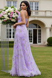 Floral Lilac Keyhole A Line Maxi Prom Dress with 3D Flower