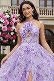 Floral Lilac Keyhole A Line Maxi Prom Dress with 3D Flower