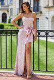 Sparkly Blush Pink Mermaid Sequined Long Corset Prom Dress with Bow