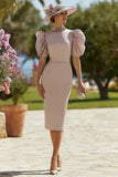 Dusty Rose Ruffled Bodycon Midi Mother of the Bride Dress with Sleeves