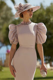 Dusty Rose Ruffled Bodycon Midi Mother of the Bride Dress with Sleeves