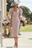 Blush Pink Sheath Midi Mother of the Bride Dress with Slit