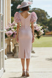 Blush Pink Sheath Midi Mother of the Bride Dress with Slit