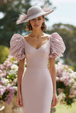 Blush Pink Sheath Midi Mother of the Bride Dress with Slit