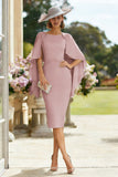 Dusty Rose Bodycon Midi Mother of the Bride Dress with Cape