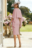 Dusty Rose Bodycon Midi Mother of the Bride Dress with Cape